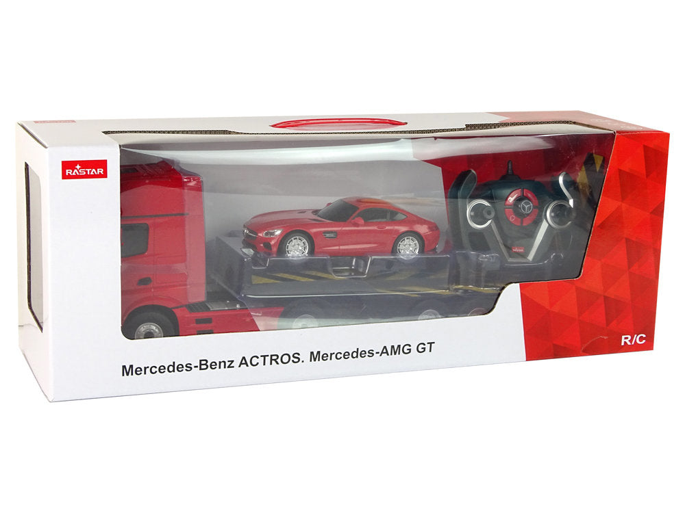 Nuotoliniu būdu valdomas vilkikas Mercedes-Benz su šviesos efektais, raudonas