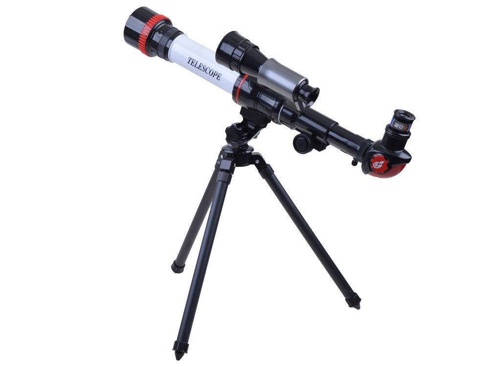 Teleskopas ant trikojo su 3 okuliaras, baltas