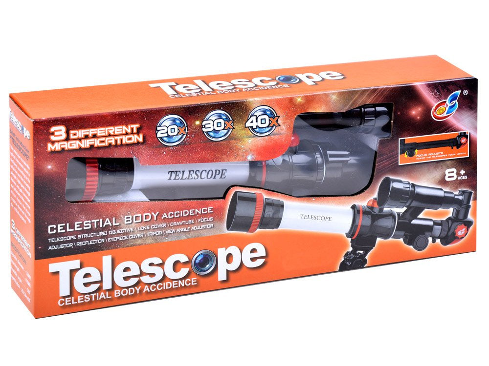 Teleskopas ant trikojo su 3 okuliaras, baltas