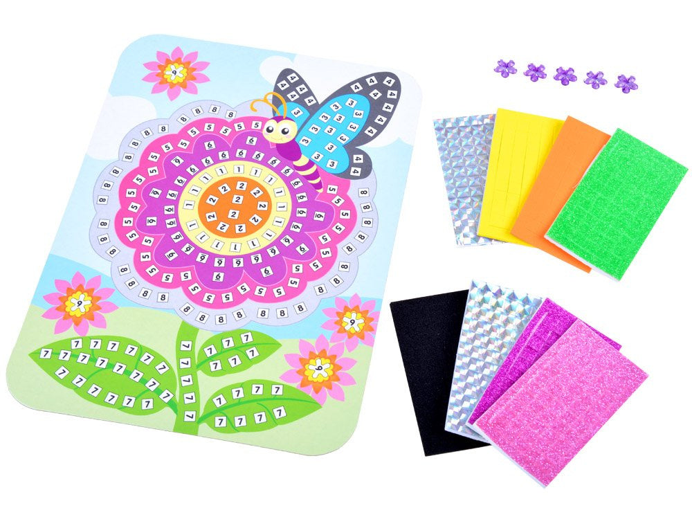 Mozaika, drugelis ir gėlė