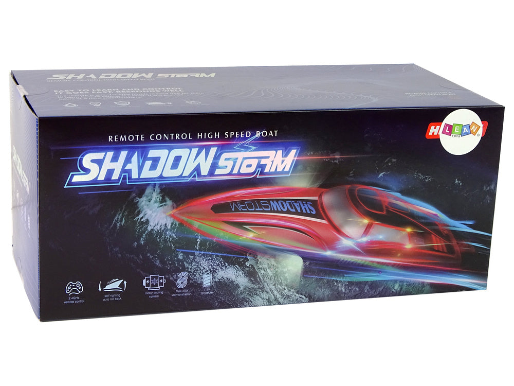 Nuotoliniu būdu valdoma motorinė valtis, raudonas