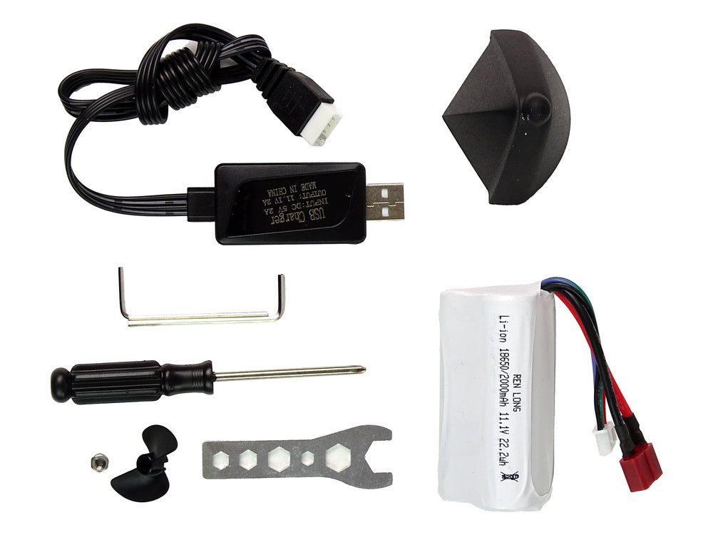 Nuotoliniu būdu valdoma motorinė valtis 35 KM/H, raudona