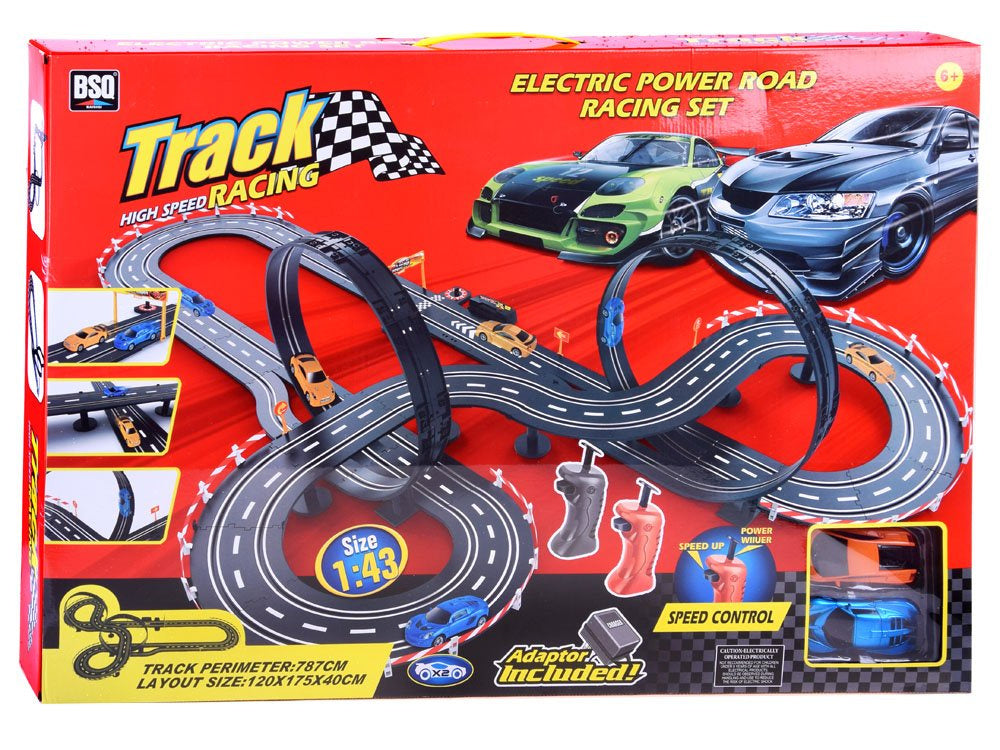 Didelė lenktynių trasa su kilpomis ir 2 automobiliais