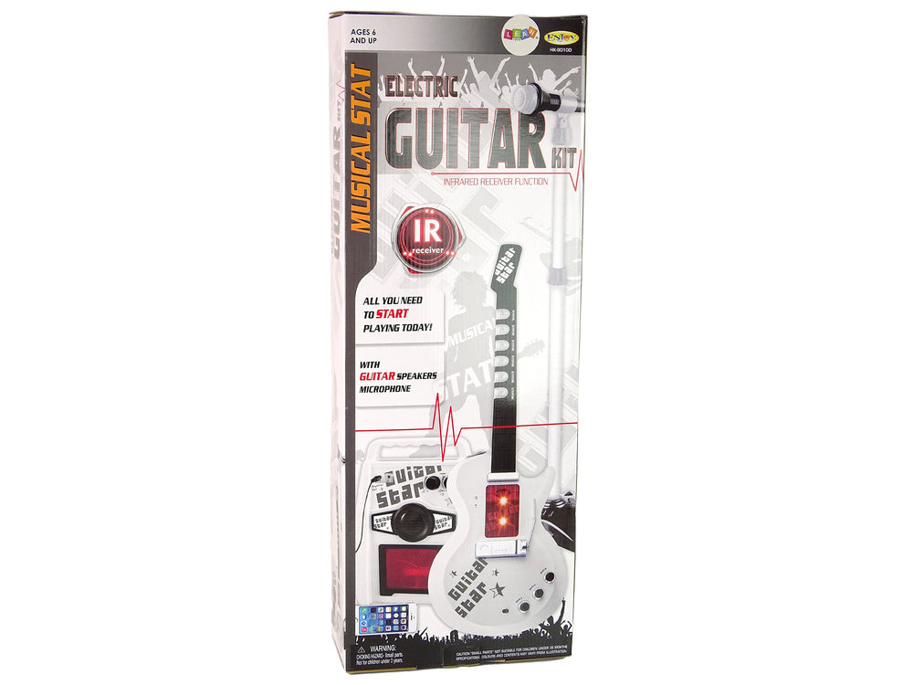 Elektrinės gitaros rinkinys su mikrofonu, baltas