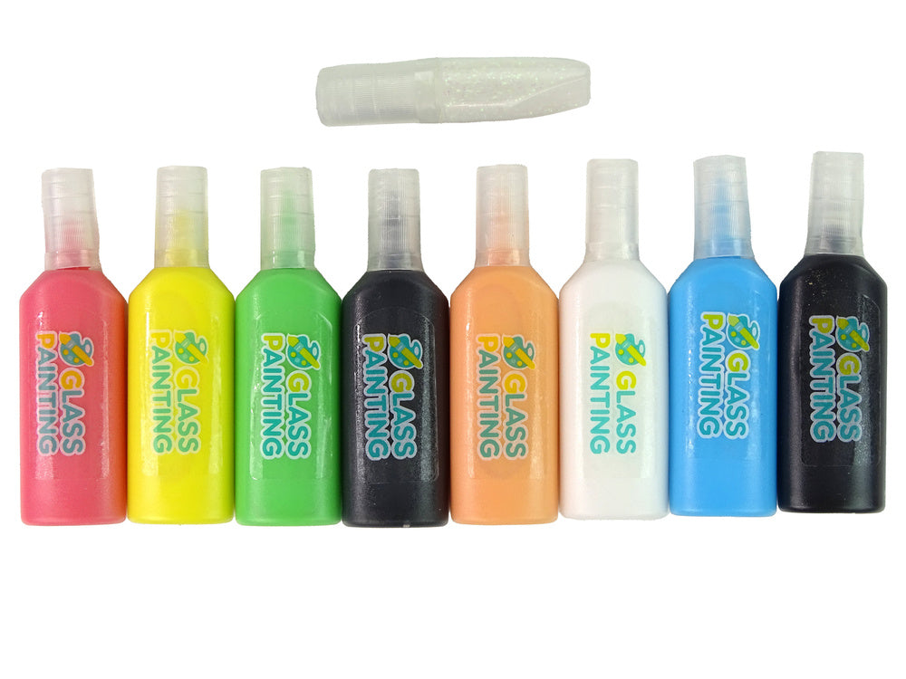 Kūrybinis rinkinys stiklo lipdukams kurti, 8 spalvų blizgučiai