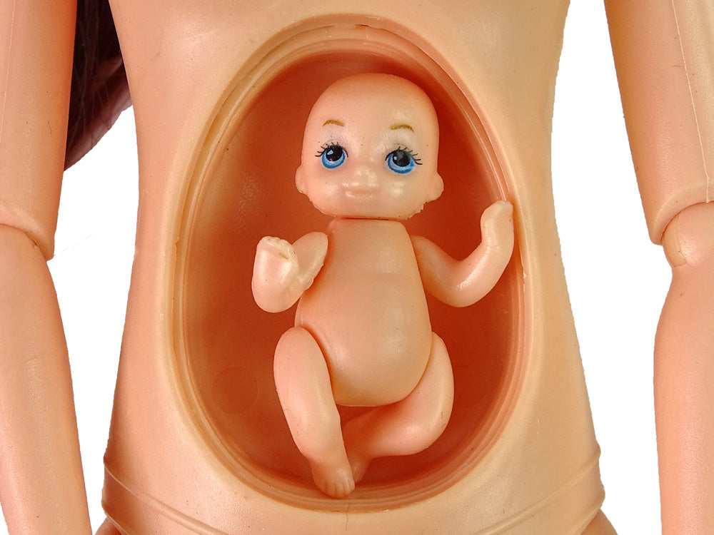 Nėščios lėlės balta suknele ir aksesuarų rinkinys