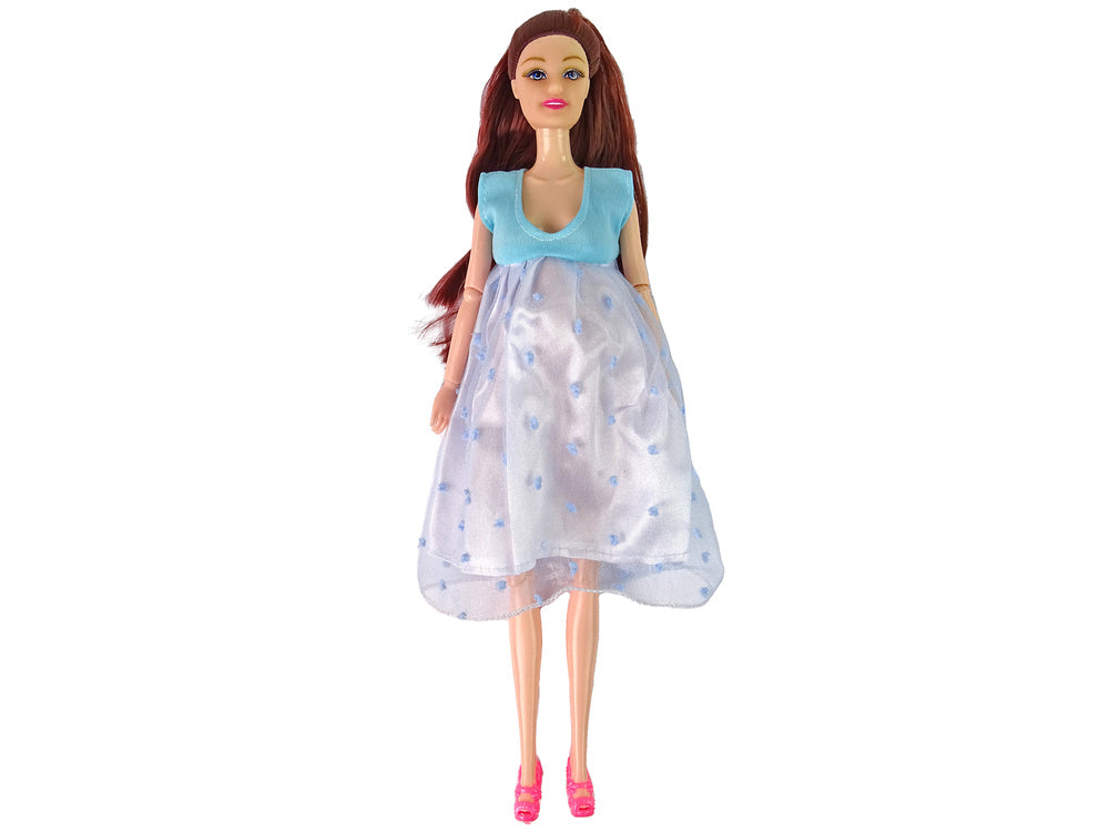 Nėščia lėlė su kūdikiu mėlyna suknele