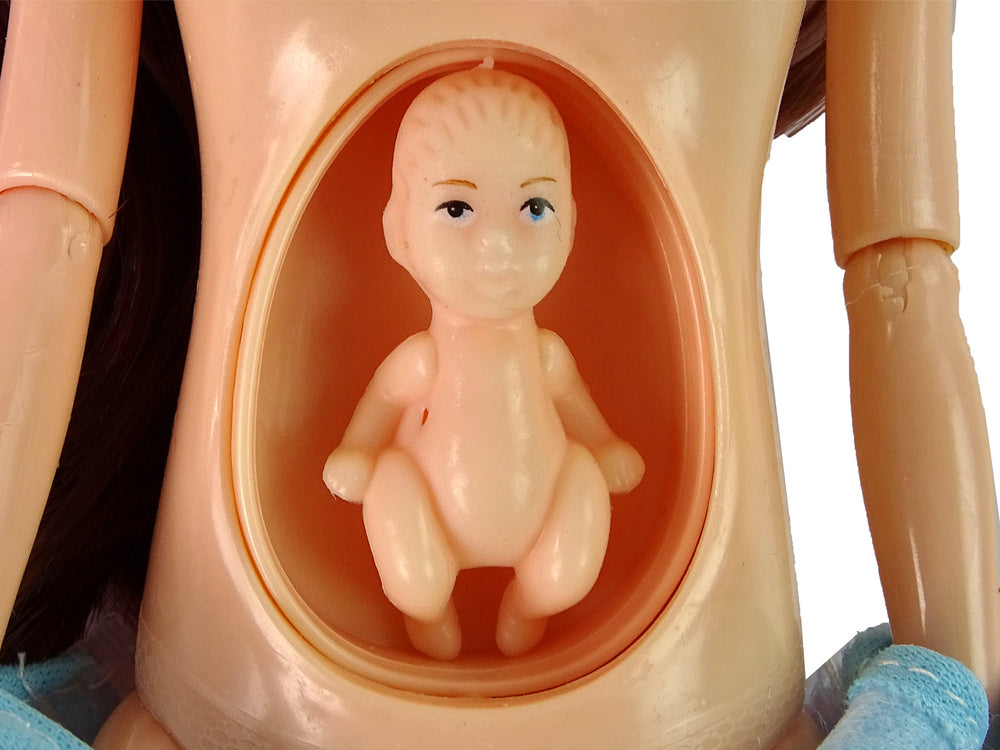 Nėščia lėlė su kūdikiu mėlyna suknele
