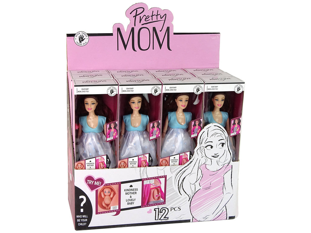 Nėščia lėlė su kūdikiu mėlyna suknele