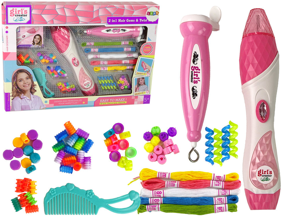 Plaukų pynimo rinkinys vaikams su karoliukais 2in1