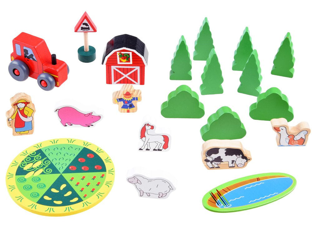 Mediniai bėgiai su elektriniu traukiniu ir priedais 50 el.