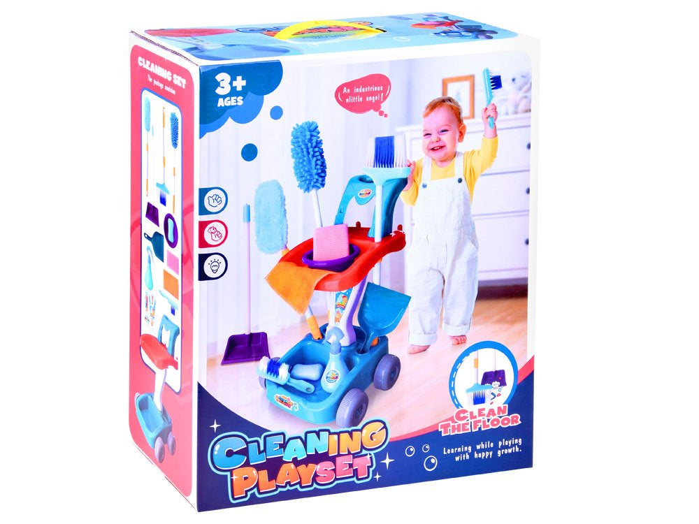 Valymo rinkinys su vežimėliu ir priedais, mėlynas