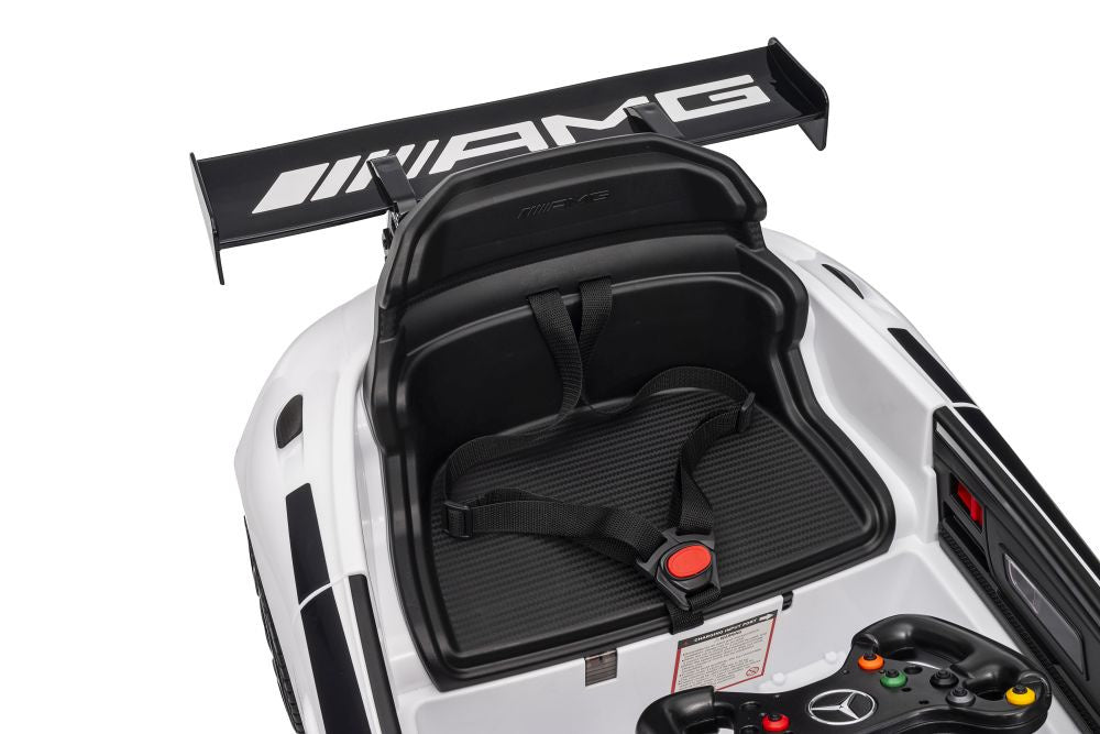 Vienvietis elektrinis sportinis automobilis Mercedes AMG GT3 vaikams, baltas
