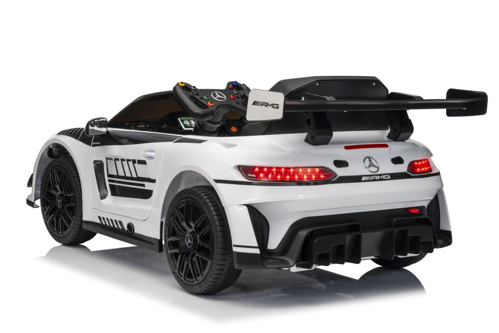 Vienvietis elektrinis sportinis automobilis Mercedes AMG GT3 vaikams, baltas