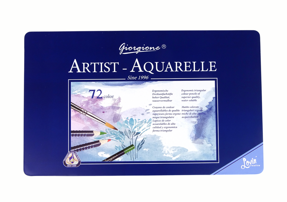 Akvarelinių kreidelių rinkinys metaliniame dėkle 72 vnt., mėlynas