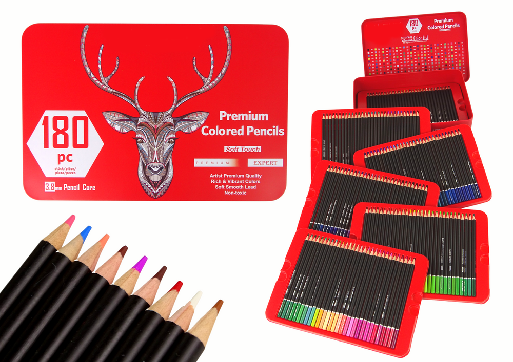 Mažojo dailininko rinkinys metalinėje dėžutėje 180 vnt, raudona