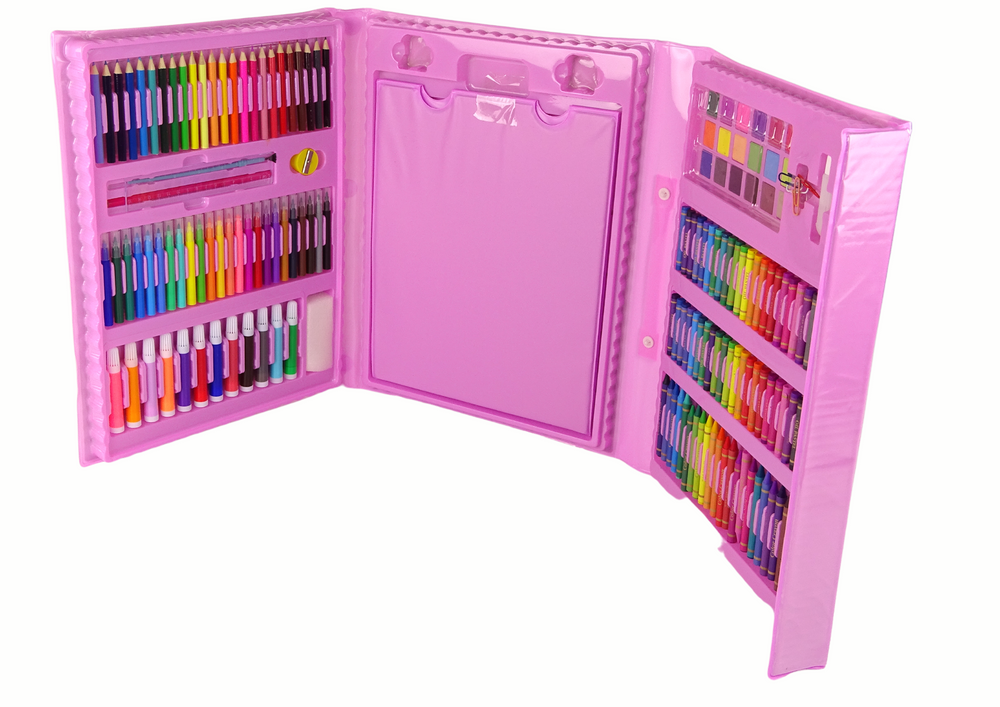 Meninis piešimo rinkinys rožiniame lagamine, 208 el.