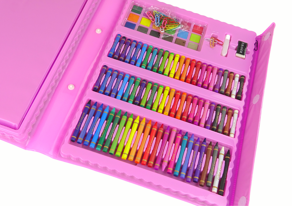 Meninis piešimo rinkinys rožiniame lagamine, 208 el.