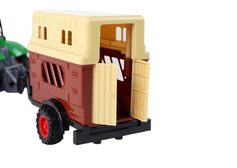 Nuotoliniu būdu valdomas traktorius su priekaba ir šviesos efektais, žalias