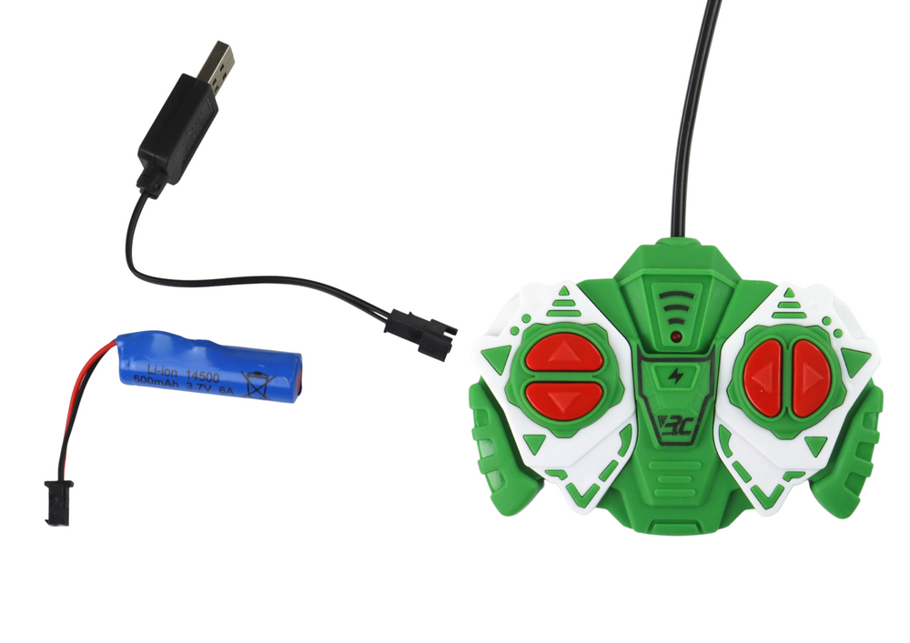 Nuotoliniu būdu valdomas traktorius su priekaba ir šviesos efektais, žalias