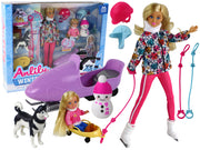 Lėlės Anlily su kūdikių ir priedais rinkinys, žiemos sportas