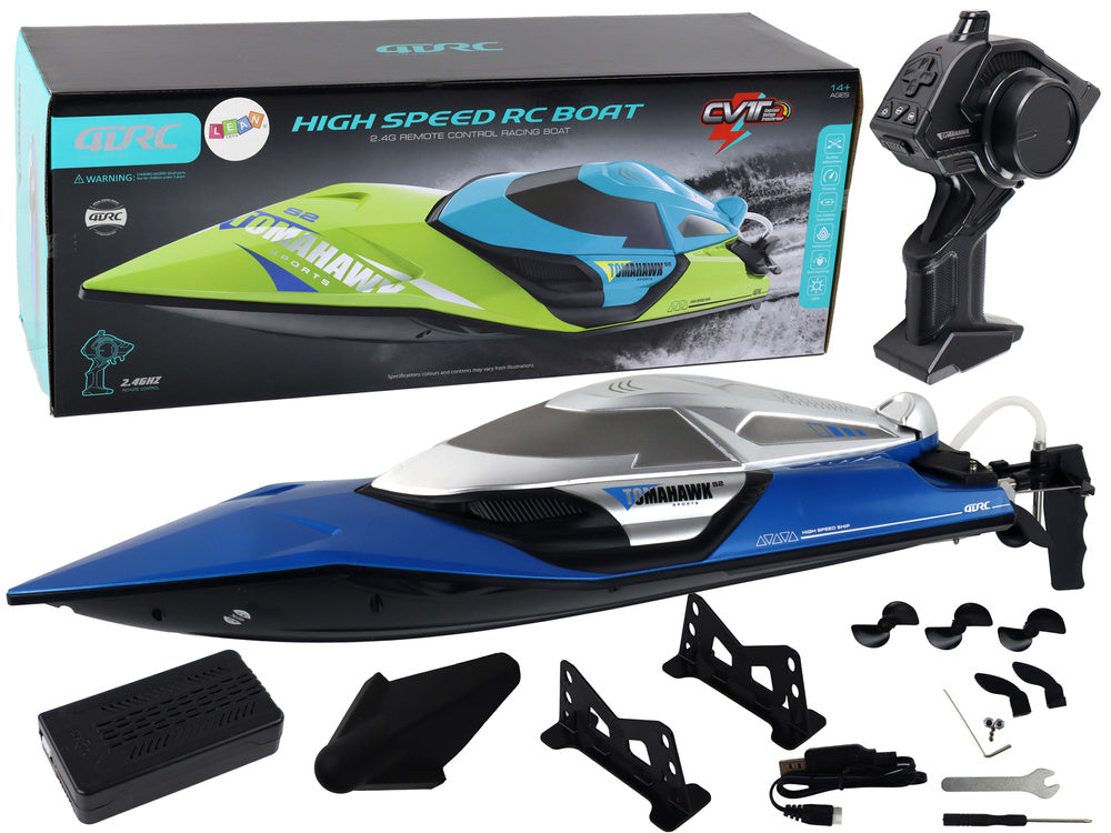 Nuotoliniu būdu valdoma motorinė valtis su žibintais, 30 km/h, mėlyna