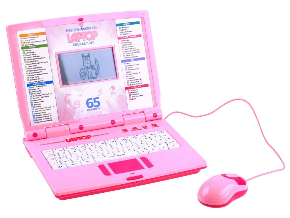Mokomasis nešiojamas kompiuteris lenkų-anglų kalba, 65 funkcijos, rožinis