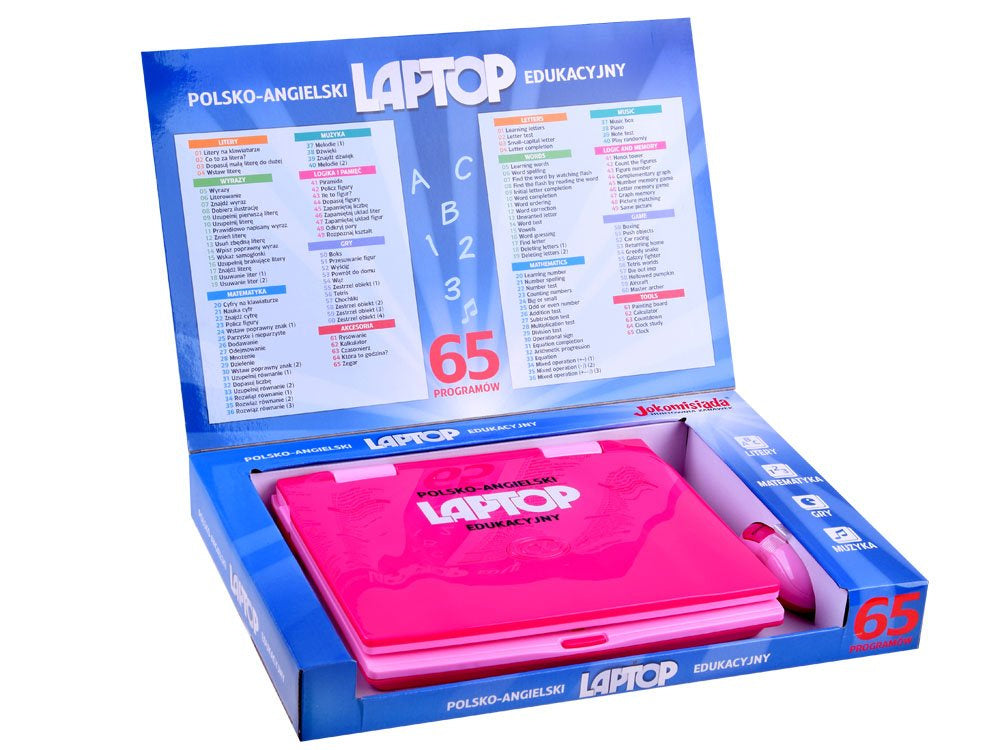 Mokomasis nešiojamas kompiuteris lenkų-anglų kalba, 65 funkcijos, rožinis