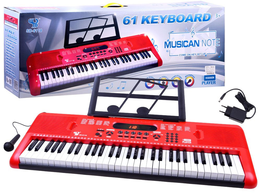 Pianinas vaikams su mikrofonu ir 61 klavišu SD-6118, raudonas