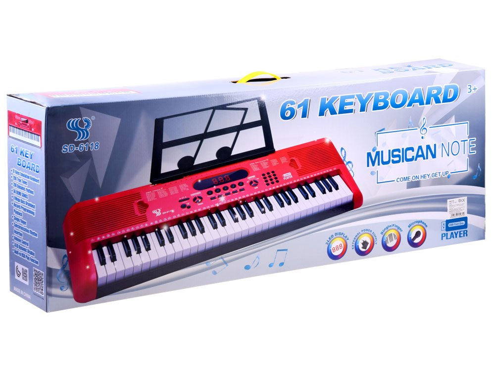 Pianinas vaikams su mikrofonu ir 61 klavišu SD-6118, raudonas