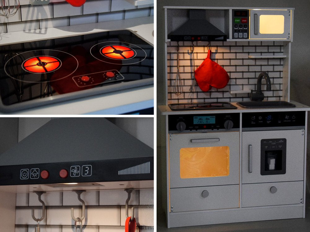 Didelė medinė virtuvė su šviesa ir garsais