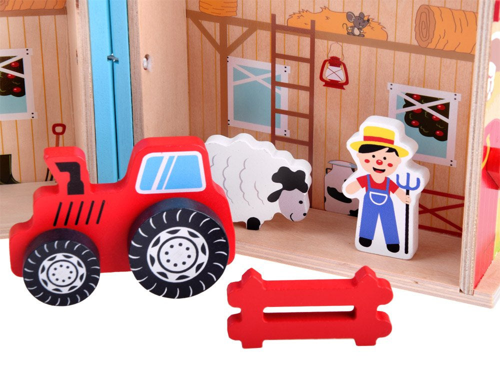 Medinė sulankstoma ferma su ūkio gyvūnais