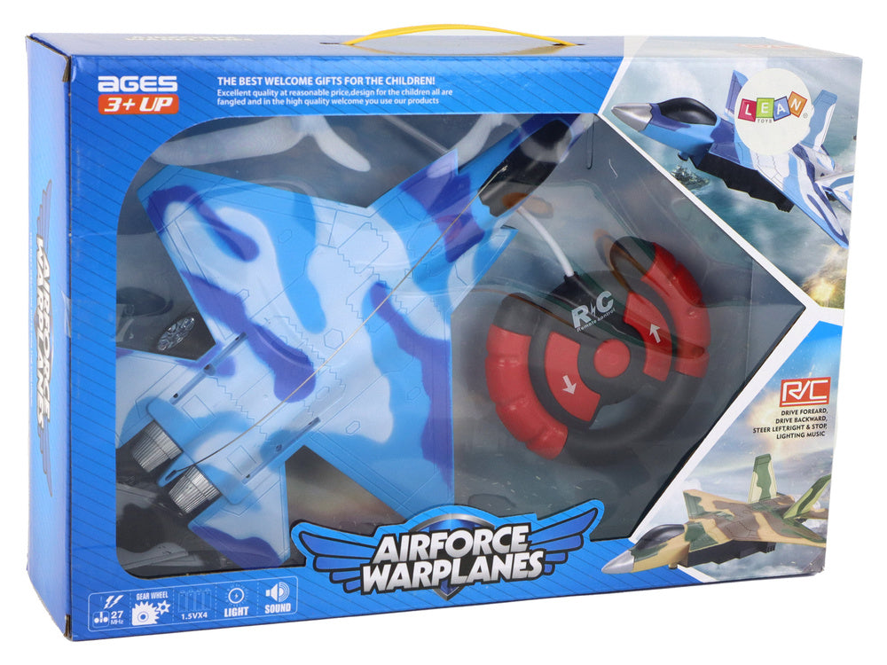 Nuotoliniu būdu valdomas naikintuvas su garso ir šviesos efektais, mėlynas