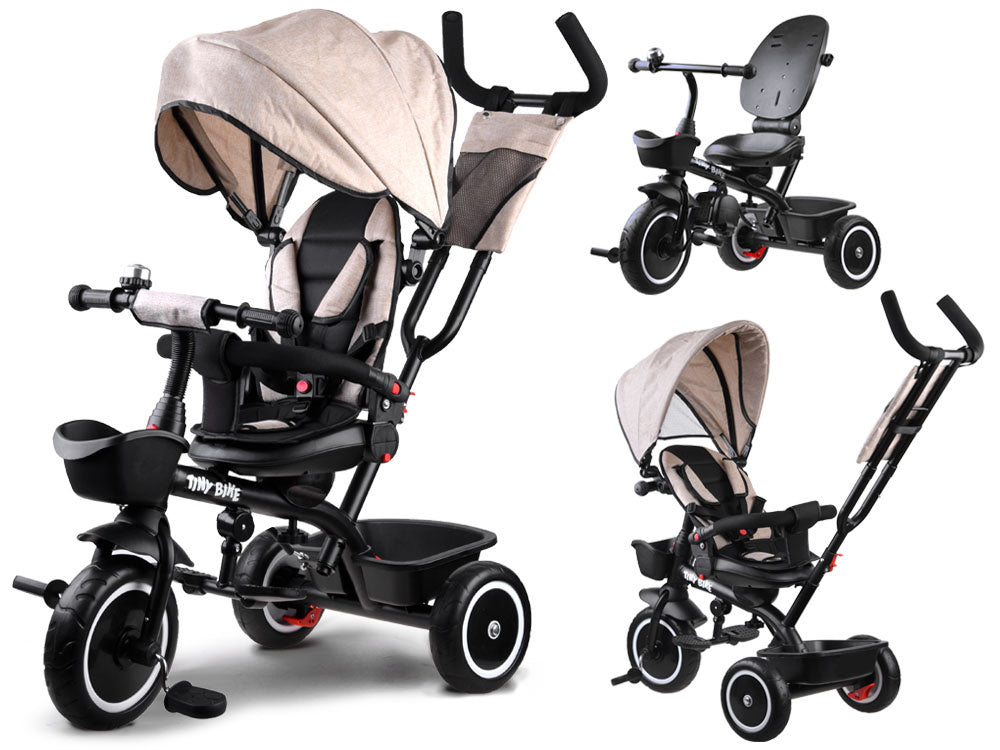 Vaikiškas triratukas su stogeliu 3in1 „Tiny Bike“, smėlio spalvos