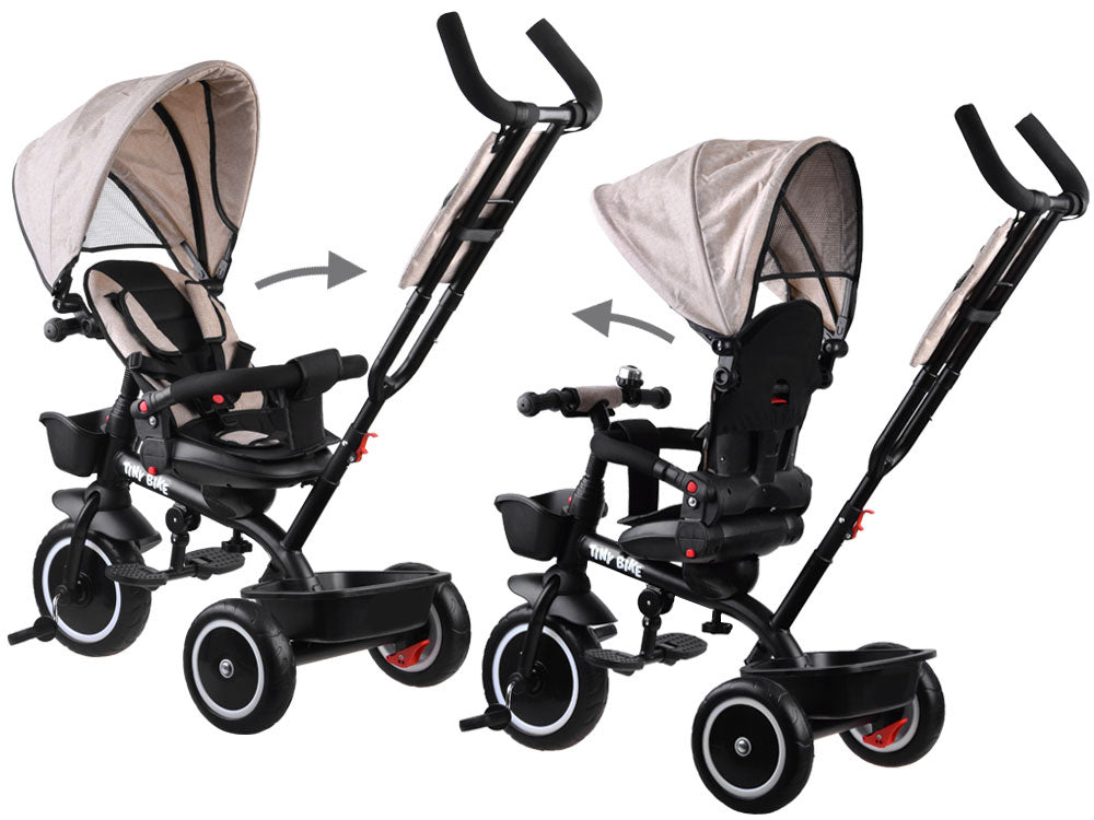 Vaikiškas triratukas su stogeliu 3in1 „Tiny Bike“, smėlio spalvos