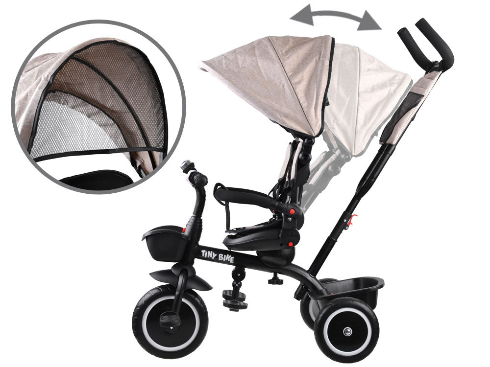Vaikiškas triratukas su stogeliu 3in1 „Tiny Bike“, smėlio spalvos