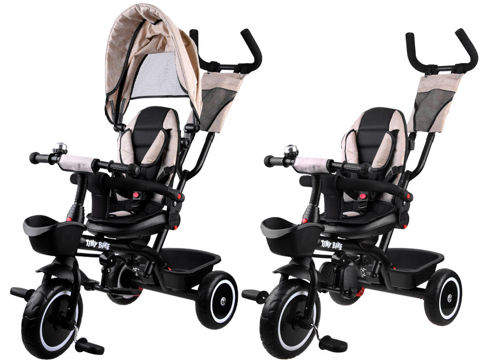 Vaikiškas triratukas su stogeliu 3in1 „Tiny Bike“, smėlio spalvos