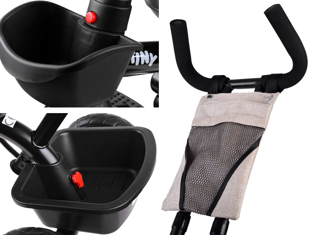 Vaikiškas triratukas su stogeliu 3in1 „Tiny Bike“, smėlio spalvos