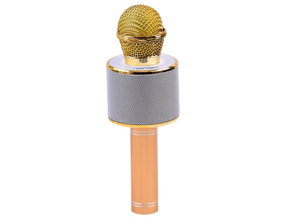 Belaidis karaoke mikrofonas su garsiakalbiu, auksinis