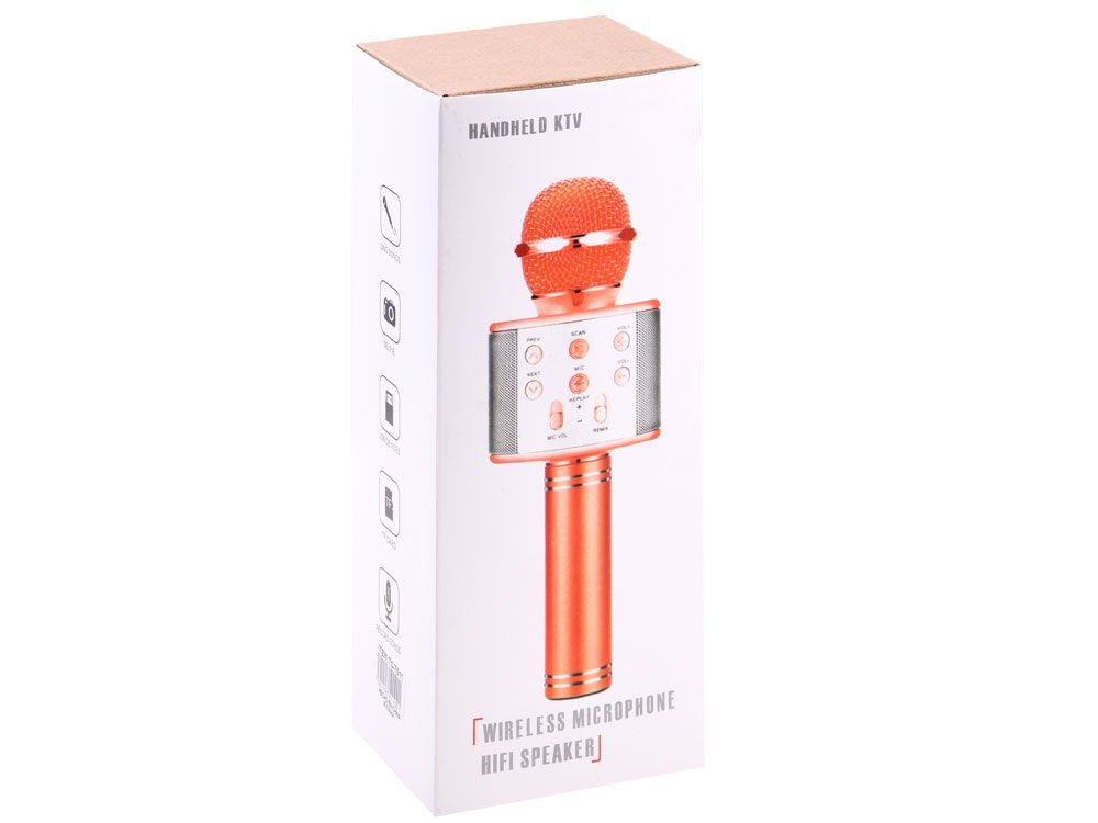 Belaidis karaoke mikrofonas su garsiakalbiu, rausvo aukso