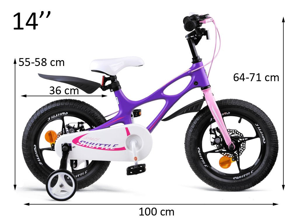 Vaikiškas dviratis 14" su papildomais ratais ir stumimo rankena, violetinis, Royal Baby