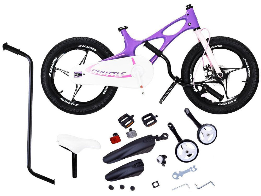 Vaikiškas dviratis 14" su papildomais ratais ir stumimo rankena, violetinis, Royal Baby