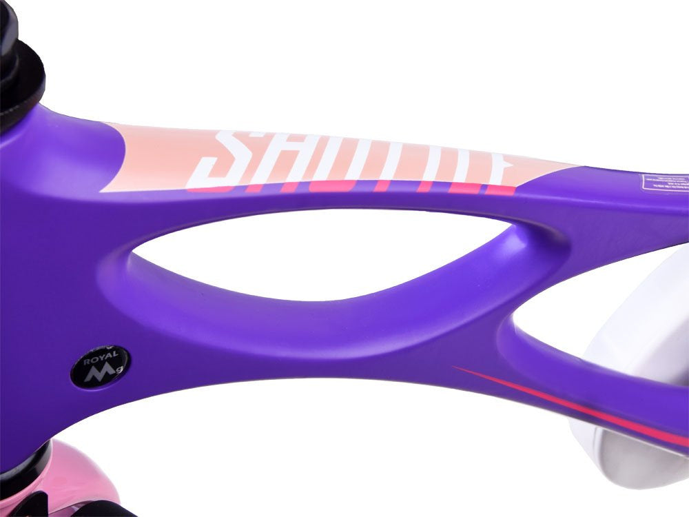 Vaikiškas dviratis 14" su papildomais ratais ir stumimo rankena, violetinis, Royal Baby