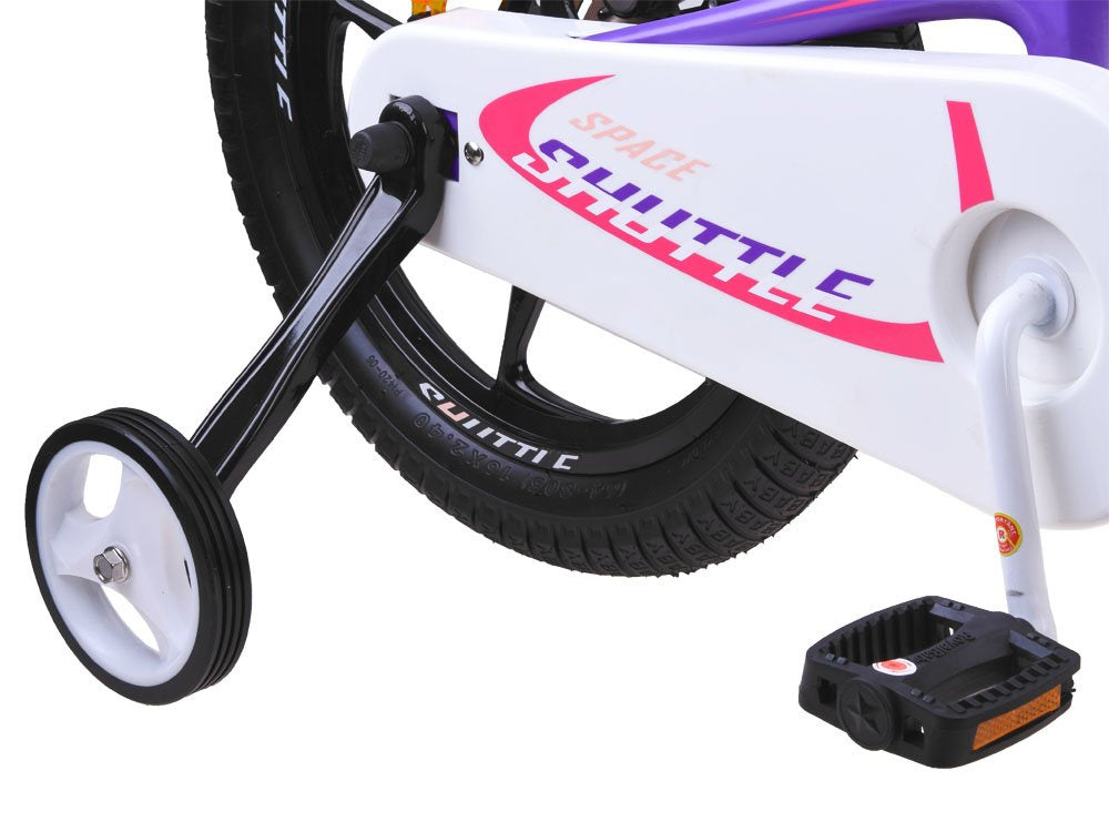 Vaikiškas dviratis 14" su papildomais ratais ir stumimo rankena, violetinis, Royal Baby