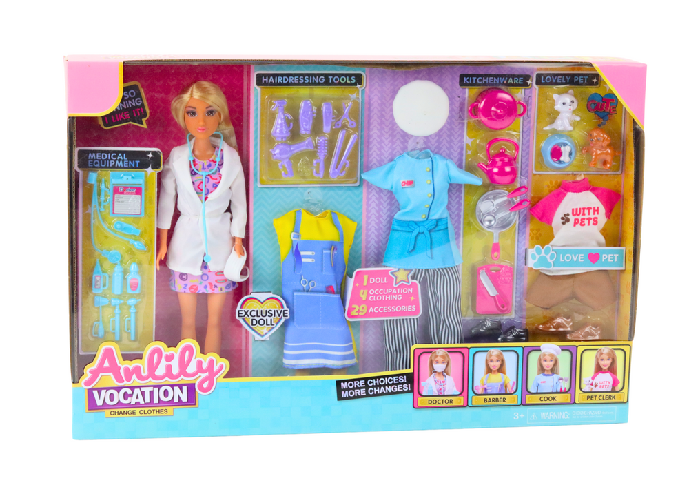 Lėlė Anlily su profesijų drabužiais su priedais 4in1