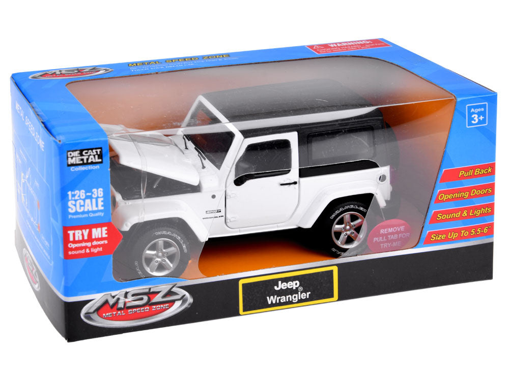 Žaislinis metalinis visureigis Jeep Wrangler 1:32, baltas