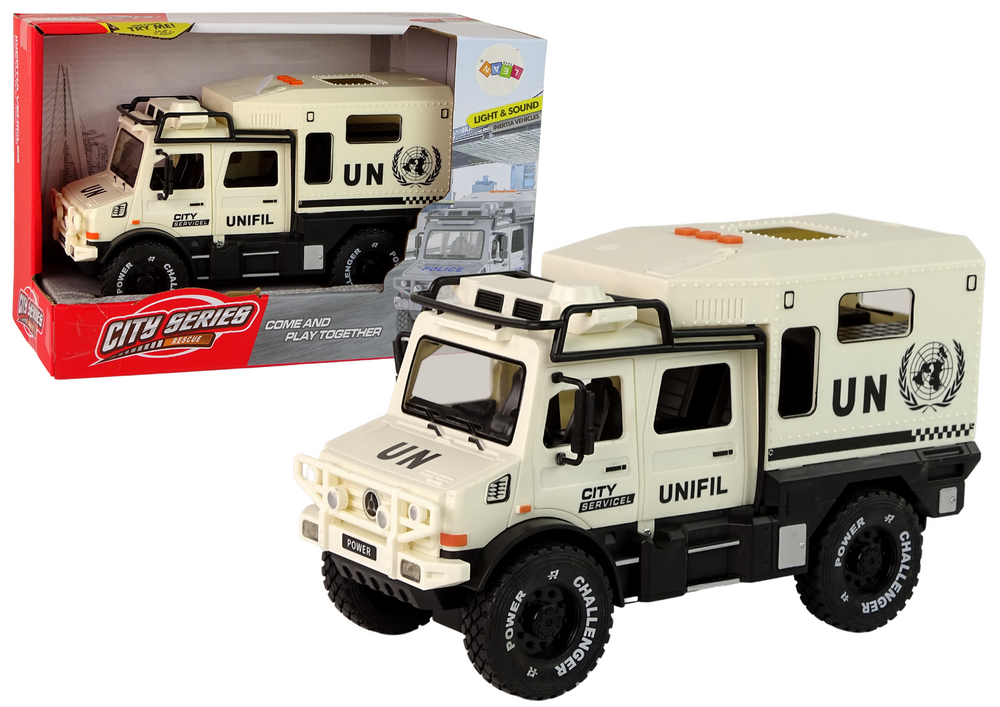 Policijos visureigių su garso ir šviesos efektais, baltas