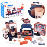 Žaislinė kavos parduotuvė su kasos aparatu ir vitrina