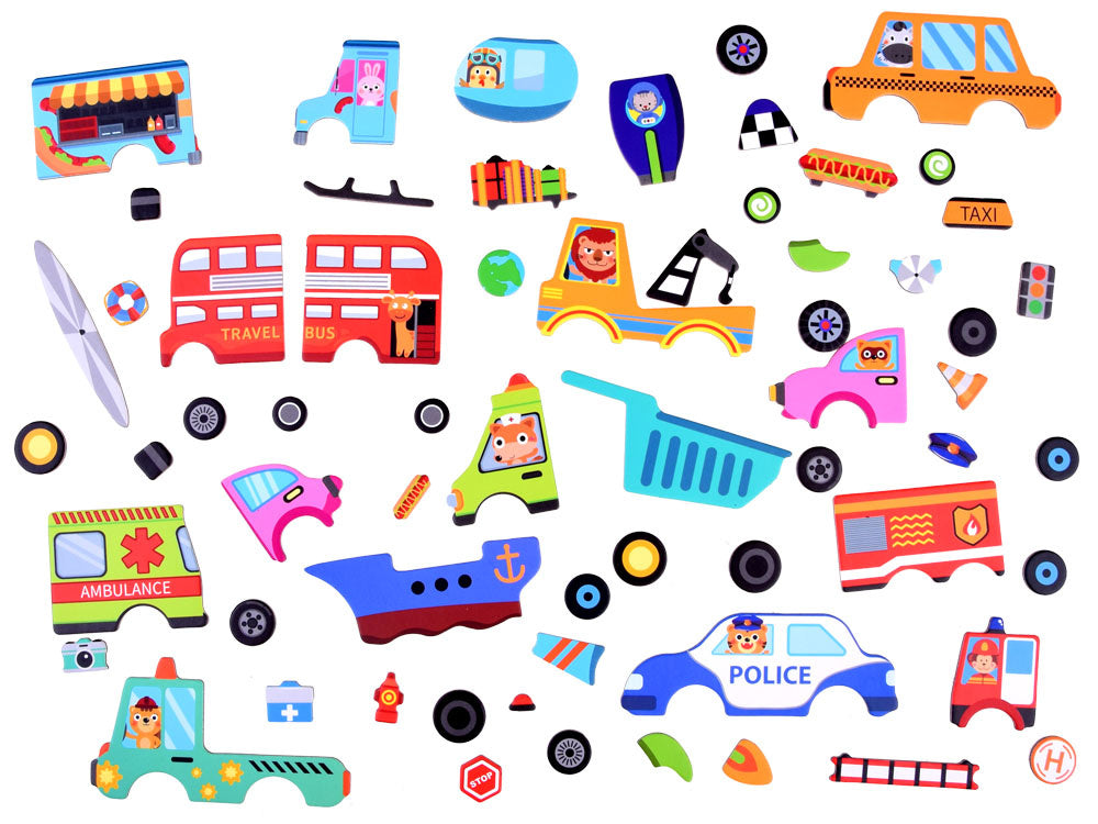 Magnetinė galvosūkių knyga „Transporto priemonės“, 66 vnt.