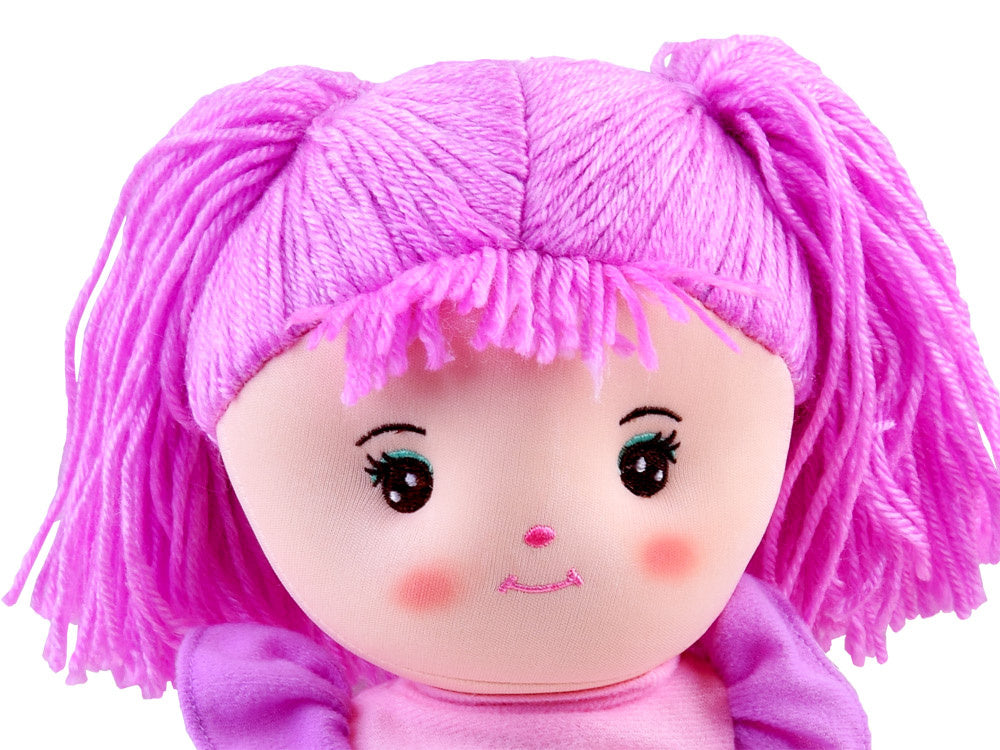 Skudurinė lėlė Zuzija su levandų spalvos suknele